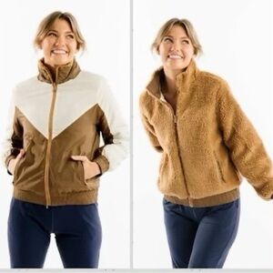 Zyia Active Size Medium Camel Brown Sherpa Teddy Fleece Sierra Reversible Jacket